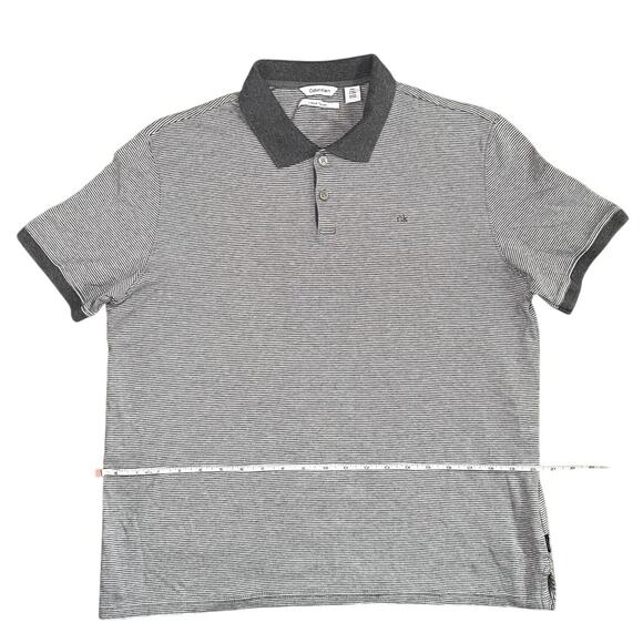 Calvin Klein - Mens Med - Liquid Touch Gray Striped Polo Cotton Shirt - Picture 4 of 10